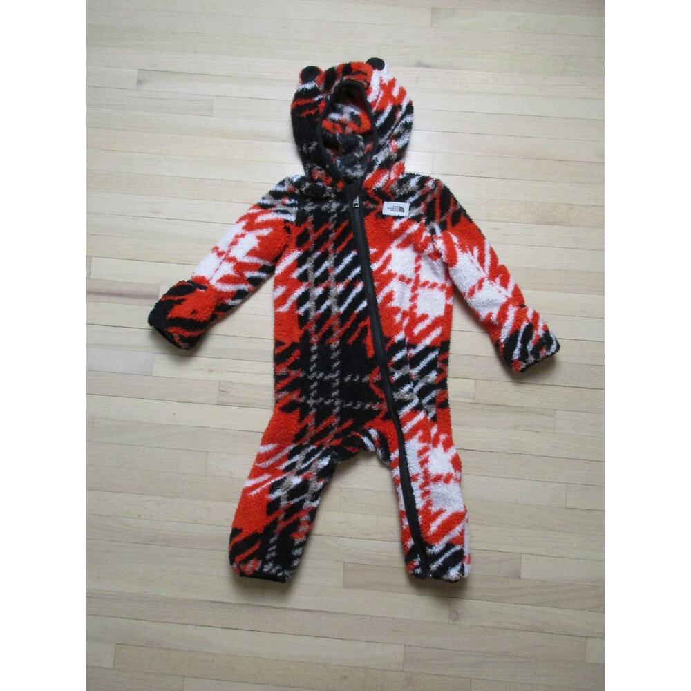 The North Face Kids Red Black White Plaid Fleece One-Piece Jacket